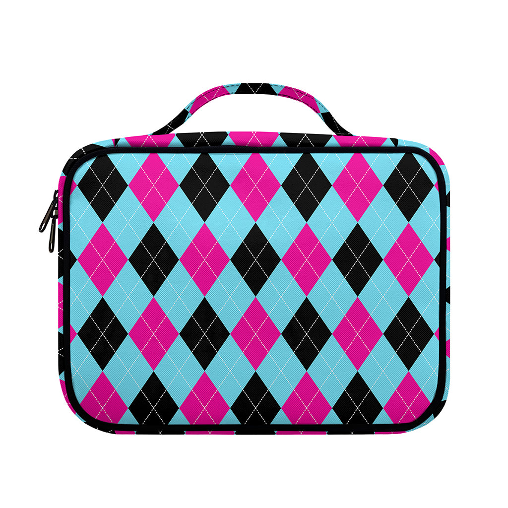 Blue Pink And Black Argyle Pattern Print Briefcase Bible Bag