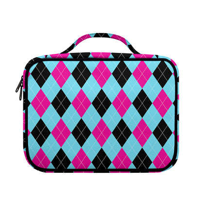 Blue Pink And Black Argyle Pattern Print Briefcase Bible Bag