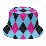 Blue Pink And Black Argyle Pattern Print Bucket Hat