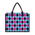 Blue Pink And Black Argyle Pattern Print Canvas Tote Bag