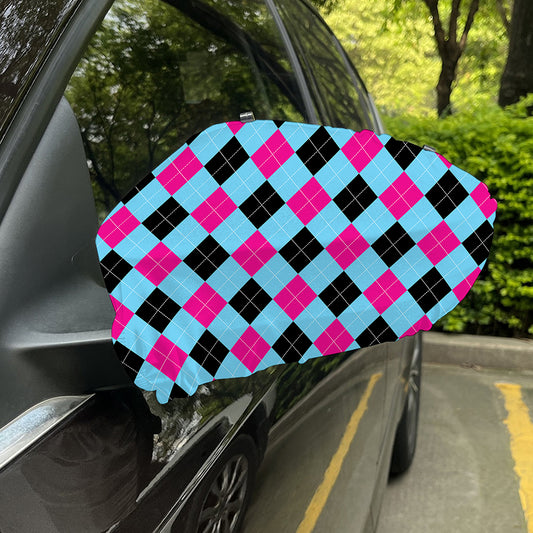 Blue Pink And Black Argyle Pattern Print Car Side Mirror Covers