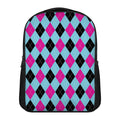 Blue Pink And Black Argyle Pattern Print Casual Backpack