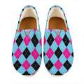 Blue Pink And Black Argyle Pattern Print Casual Shoes
