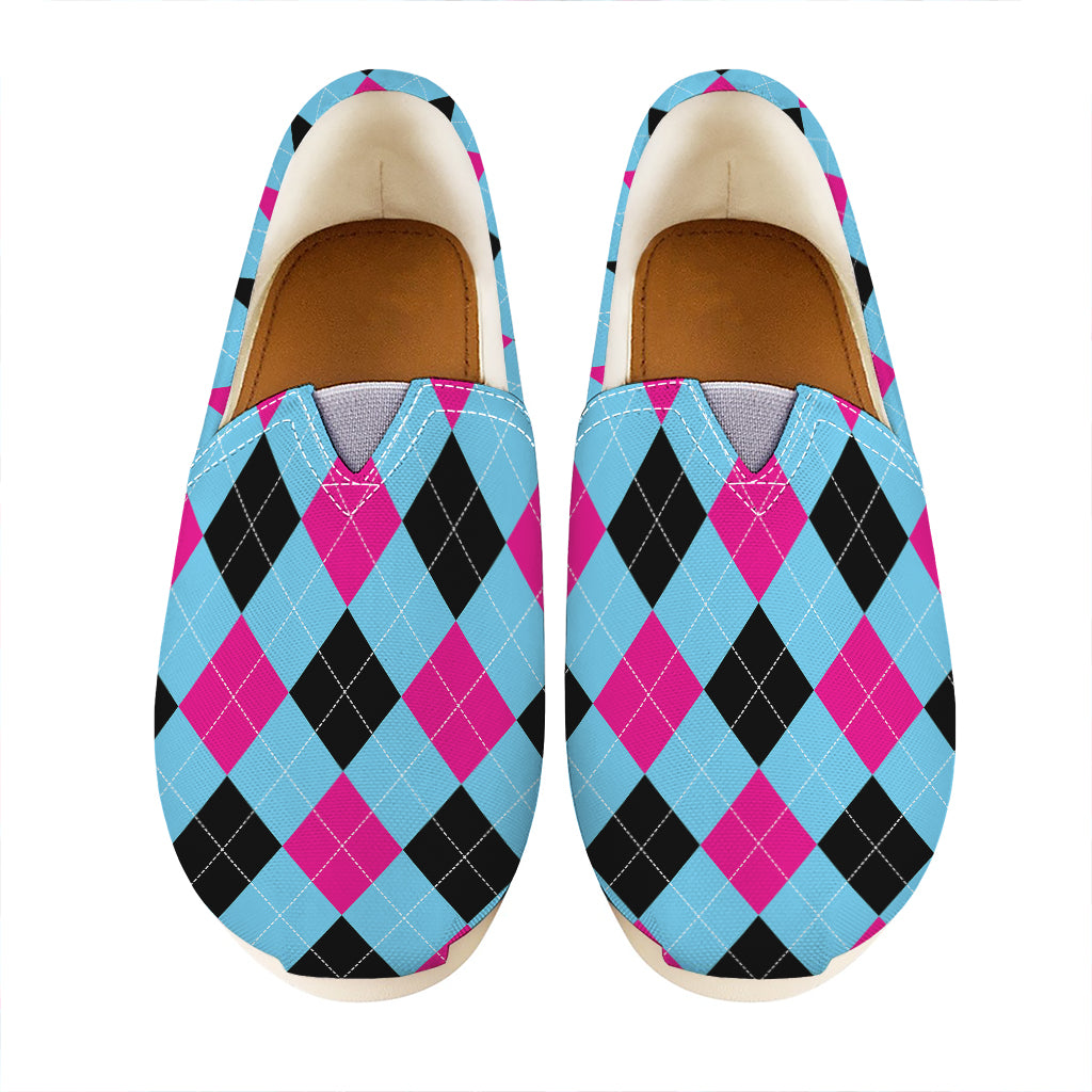 Blue Pink And Black Argyle Pattern Print Casual Shoes