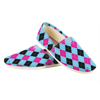 Blue Pink And Black Argyle Pattern Print Casual Shoes