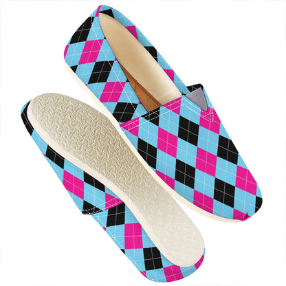 Blue Pink And Black Argyle Pattern Print Casual Shoes