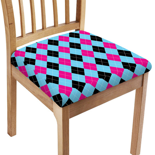 Blue Pink And Black Argyle Pattern Print Chair Cushion Cover