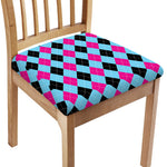 Blue Pink And Black Argyle Pattern Print Chair Cushion Cover