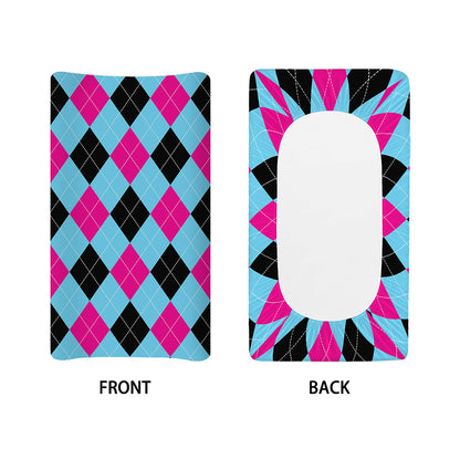 Blue Pink And Black Argyle Pattern Print Changing Pad Cover