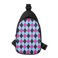 Blue Pink And Black Argyle Pattern Print Sling Bag