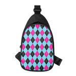 Blue Pink And Black Argyle Pattern Print Chest Bag