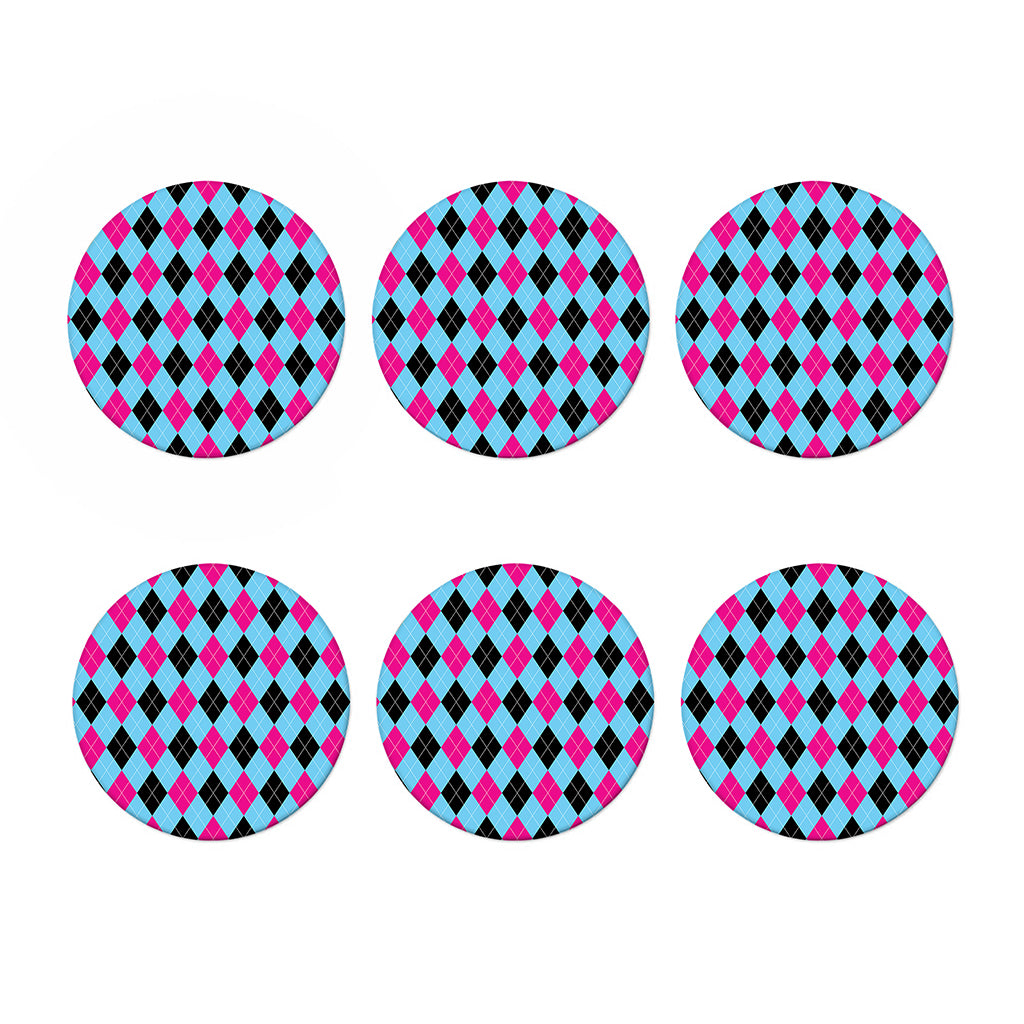 Blue Pink And Black Argyle Pattern Print Coaster Set
