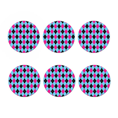 Blue Pink And Black Argyle Pattern Print Coaster Set