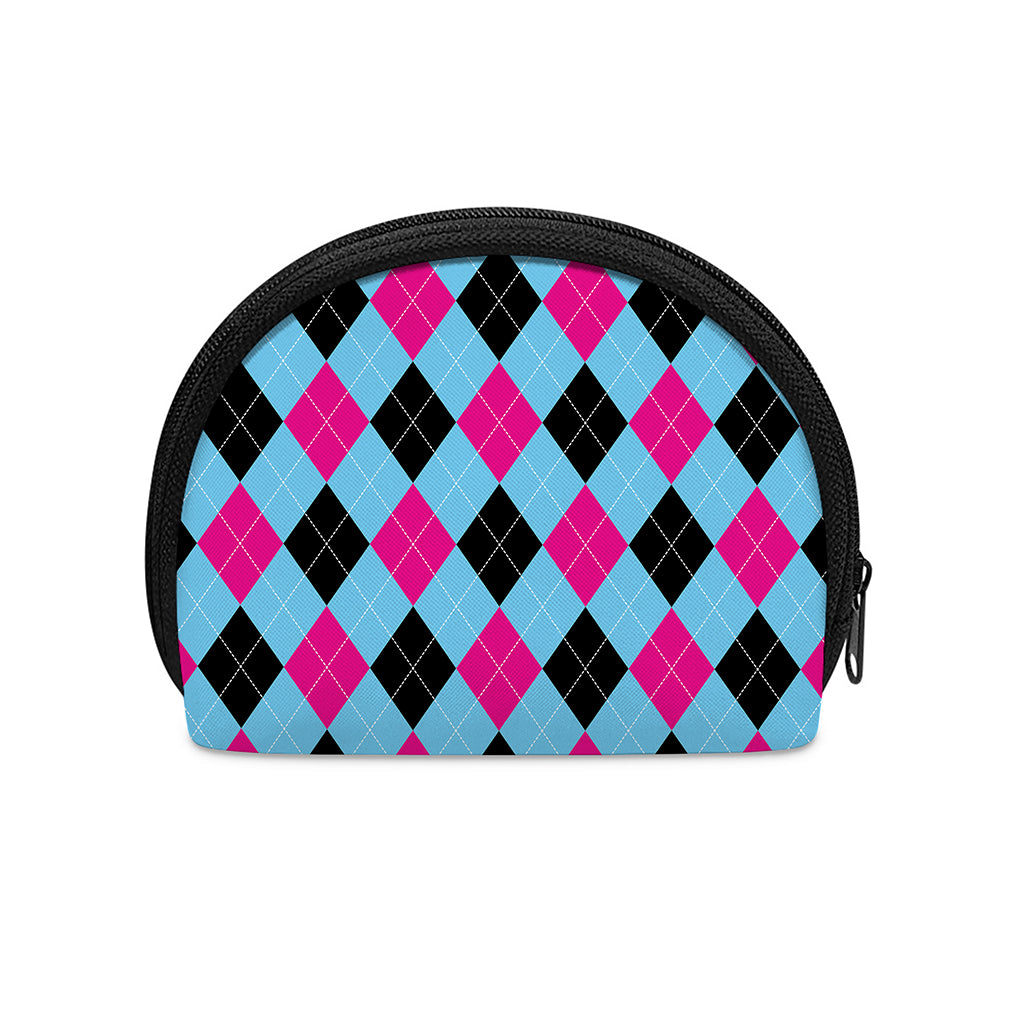 Blue Pink And Black Argyle Pattern Print Coin Purse