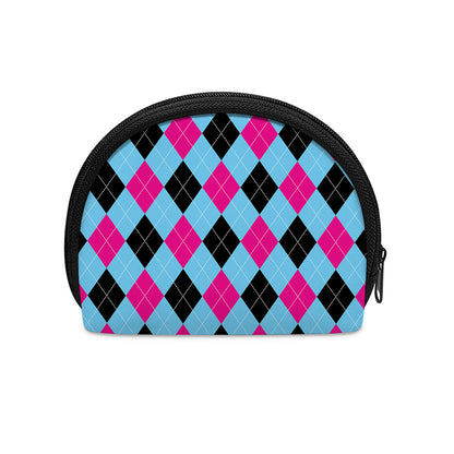 Blue Pink And Black Argyle Pattern Print Coin Purse