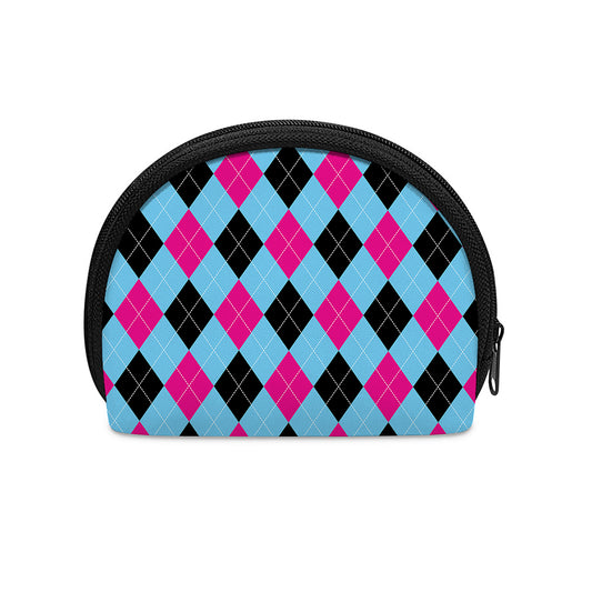 Blue Pink And Black Argyle Pattern Print Coin Purse