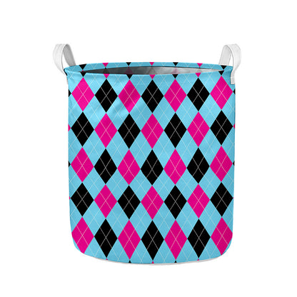 Blue Pink And Black Argyle Pattern Print Collapsible Laundry Basket