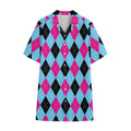 Blue Pink And Black Argyle Pattern Print Cotton Hawaiian Shirt