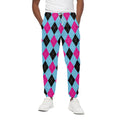Blue Pink And Black Argyle Pattern Print Cotton Sweatpants