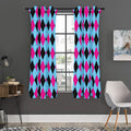 Blue Pink And Black Argyle Pattern Print Grommet Curtain Panels