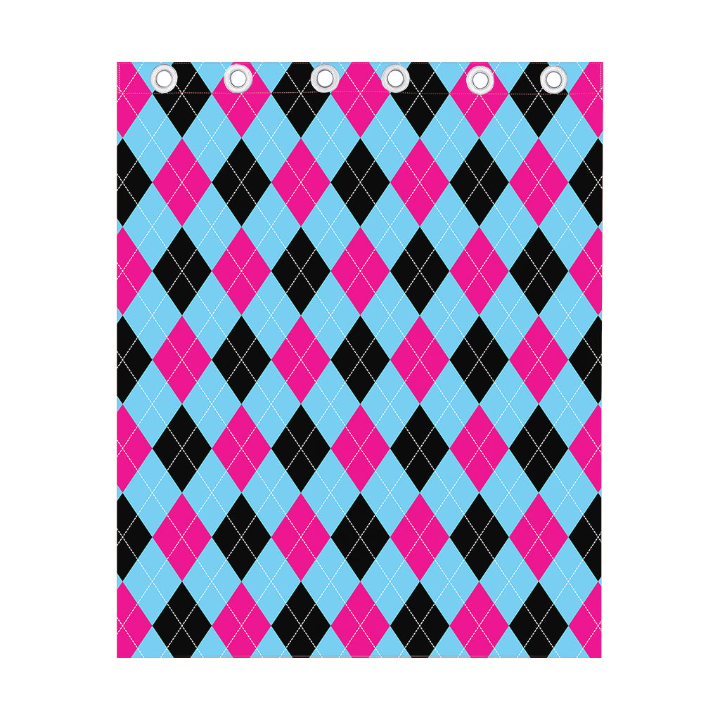 Blue Pink And Black Argyle Pattern Print Curtain