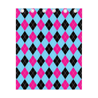 Blue Pink And Black Argyle Pattern Print Curtain