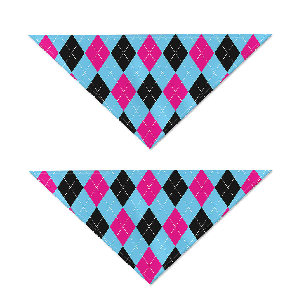 Blue Pink And Black Argyle Pattern Print Dog Bandana