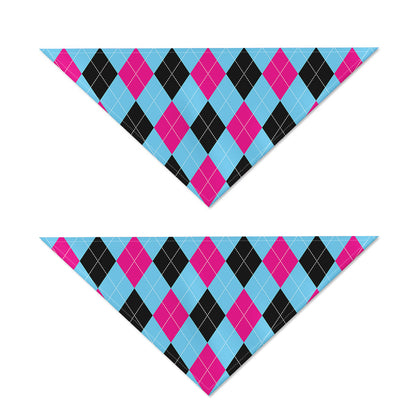 Blue Pink And Black Argyle Pattern Print Dog Bandana