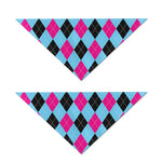 Blue Pink And Black Argyle Pattern Print Dog Bandana