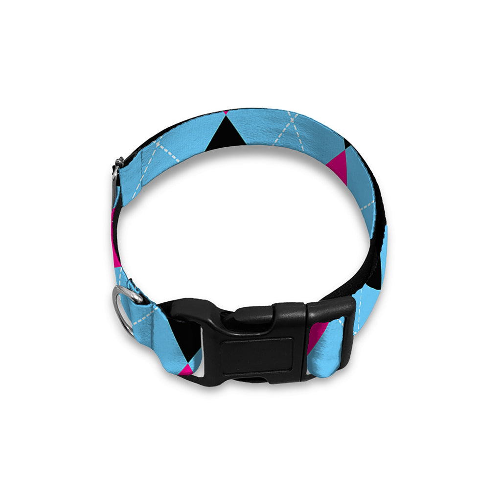 Blue Pink And Black Argyle Pattern Print Dog Collar
