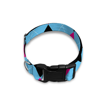 Blue Pink And Black Argyle Pattern Print Dog Collar