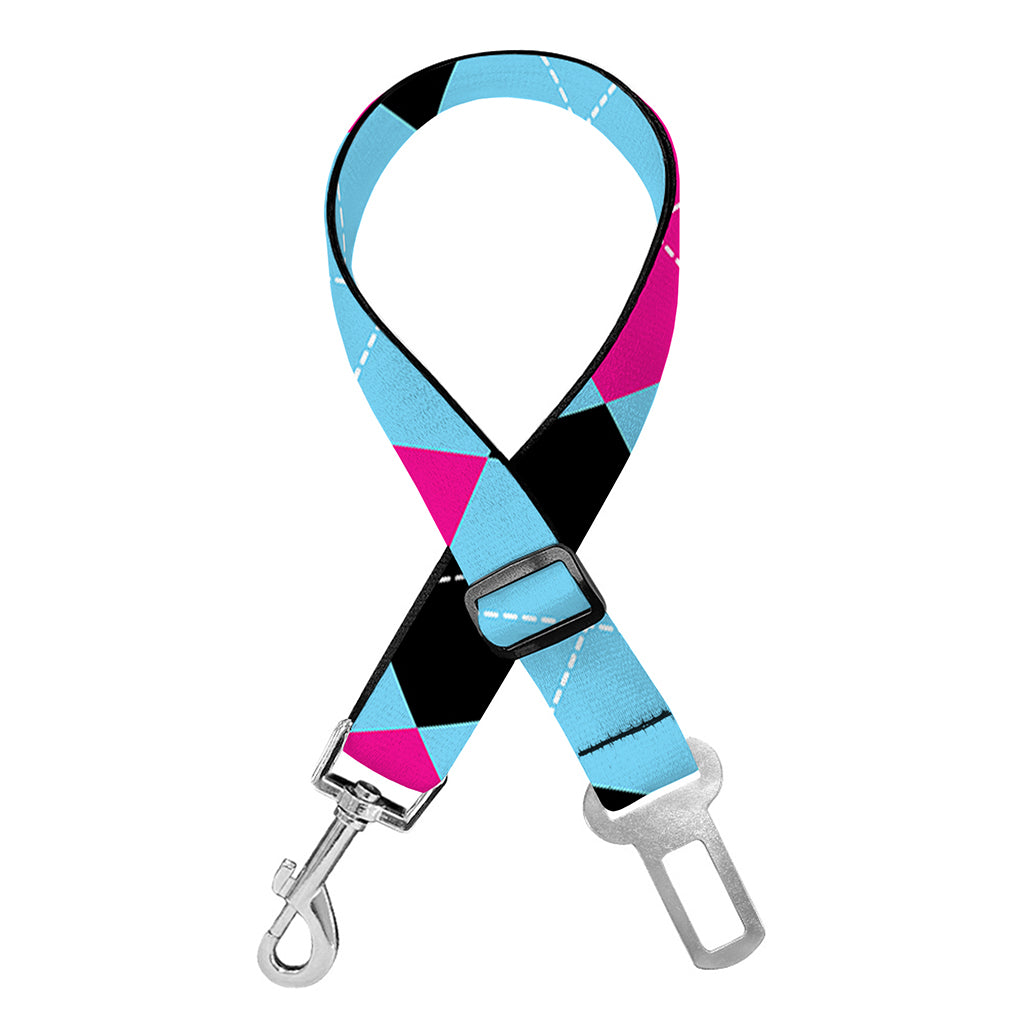 Blue Pink And Black Argyle Pattern Print Dog Seat Belt