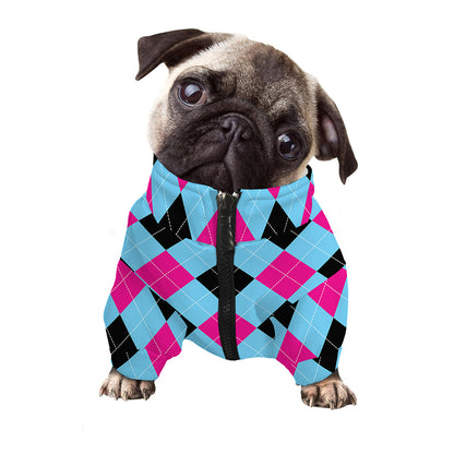 Blue Pink And Black Argyle Pattern Print Dog Zip Up Jacket