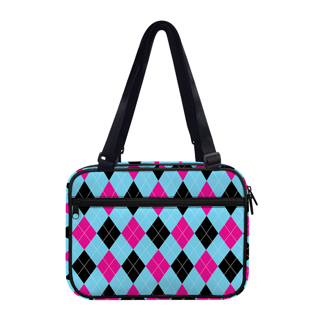 Blue Pink And Black Argyle Pattern Print Double Strap Bible Bag