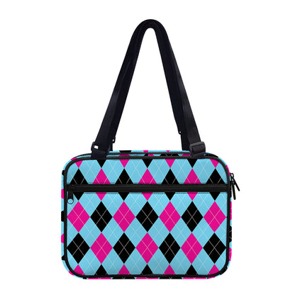 Blue Pink And Black Argyle Pattern Print Double Strap Bible Bag