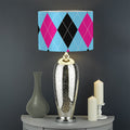 Blue Pink And Black Argyle Pattern Print Drum Lamp Shade