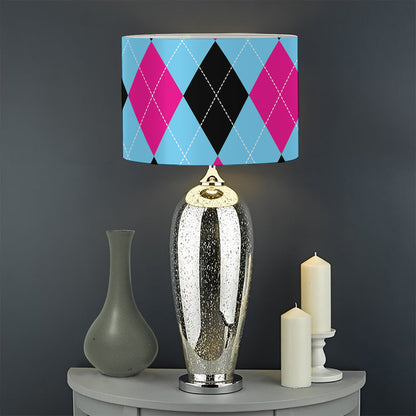 Blue Pink And Black Argyle Pattern Print Drum Lamp Shade
