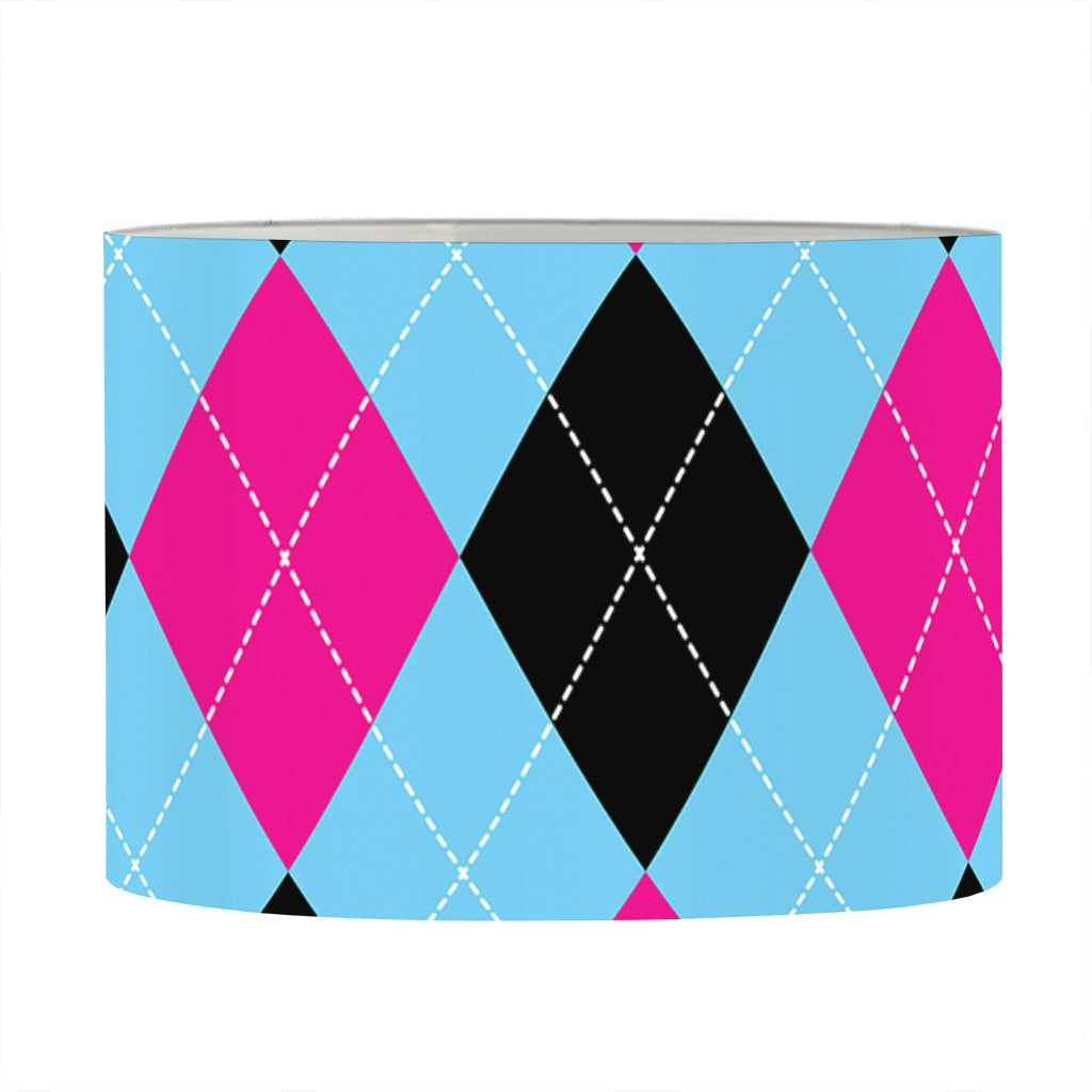 Blue Pink And Black Argyle Pattern Print Drum Lamp Shade
