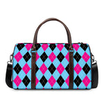 Blue Pink And Black Argyle Pattern Print Duffle Bag