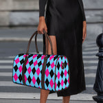 Blue Pink And Black Argyle Pattern Print Duffle Bag