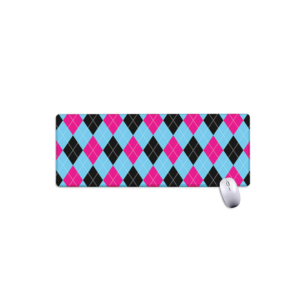 Blue Pink And Black Argyle Pattern Print Extended Mouse Pad