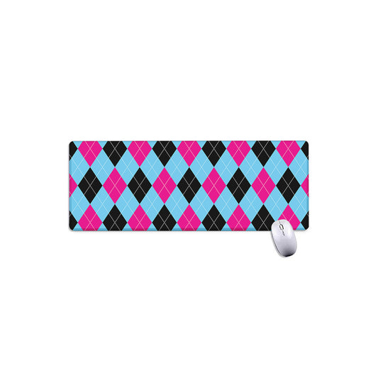 Blue Pink And Black Argyle Pattern Print Extended Mouse Pad