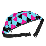Blue Pink And Black Argyle Pattern Print Fanny Pack