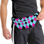 Blue Pink And Black Argyle Pattern Print Fanny Pack