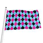 Blue Pink And Black Argyle Pattern Print Flag