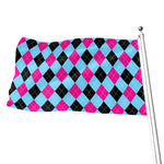 Blue Pink And Black Argyle Pattern Print Flag