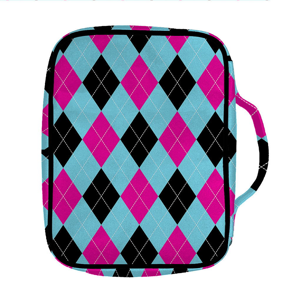 Blue Pink And Black Argyle Pattern Print Front Pocket Bible Bag