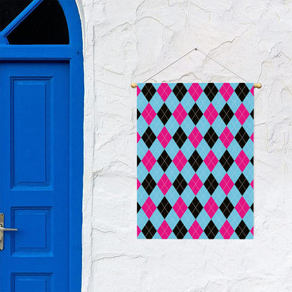 Blue Pink And Black Argyle Pattern Print Garden Flag