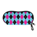 Blue Pink And Black Argyle Pattern Print Glasses Case