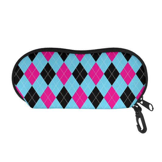 Blue Pink And Black Argyle Pattern Print Glasses Case